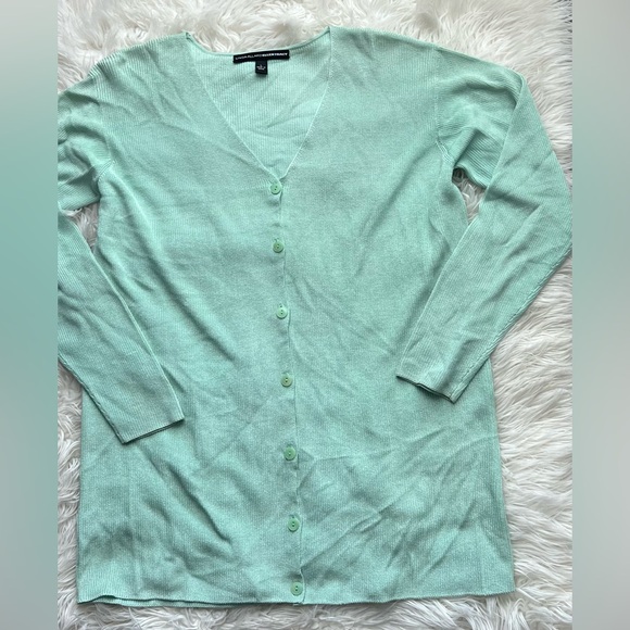 ELLEN TRACY  LARGE  Cardigan V-Neck Button Down Light Mint Green - Picture 2 of 6